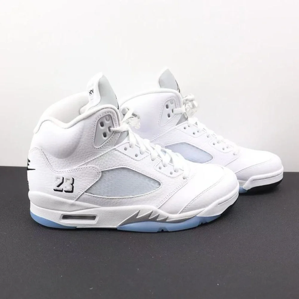 Jordan White Ice Blue Retro 5 Sneakers